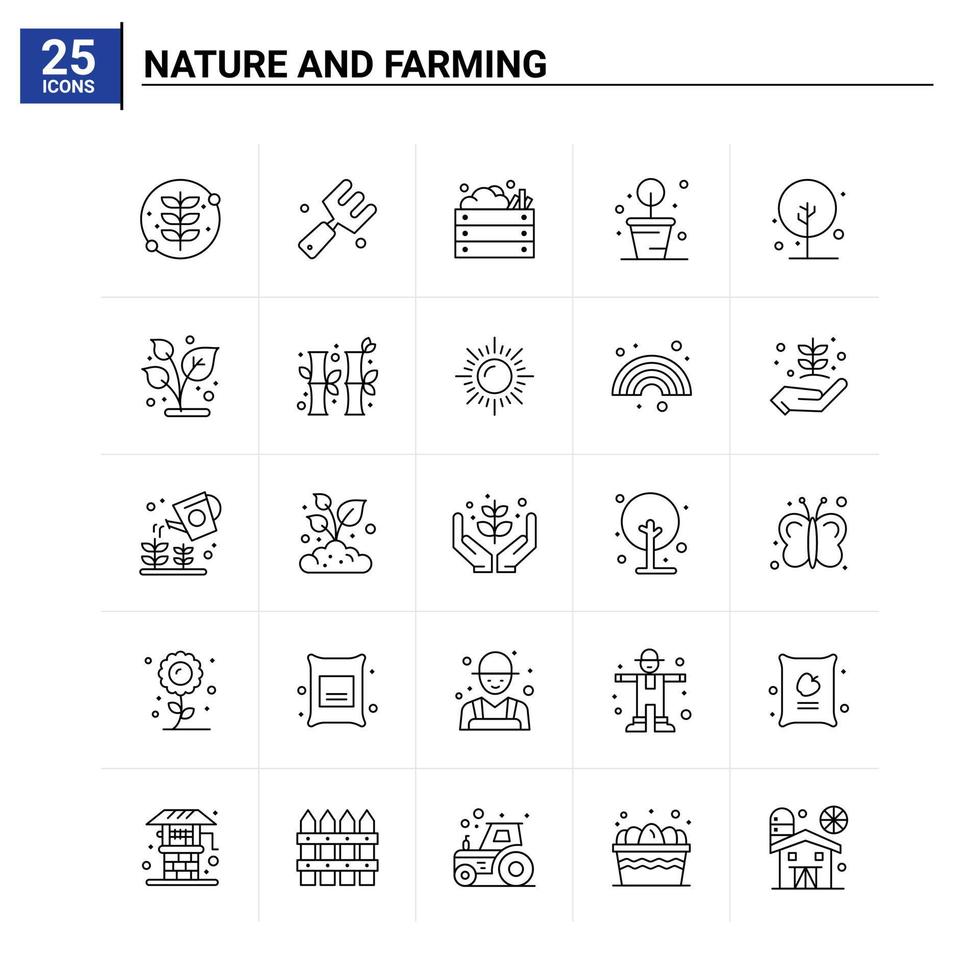 25 conjunto de iconos de naturaleza y agricultura fondo vectorial vector