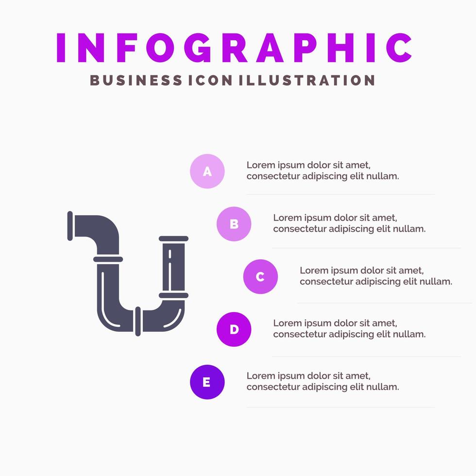 Pipe Plumber Repair Tools Water Solid Icon Infographics 5 Steps Presentation Background vector