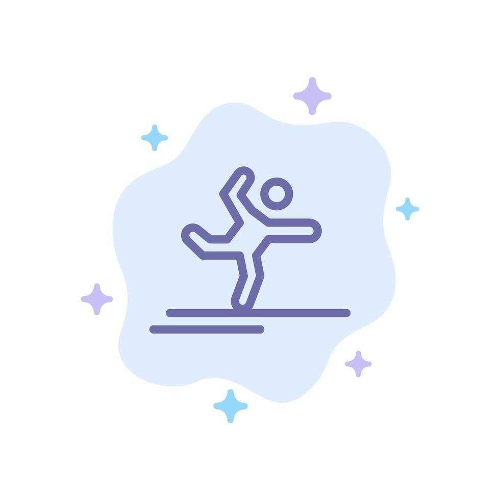 atleta gimnasia realizando estiramiento icono azul sobre fondo de nube abstracta vector