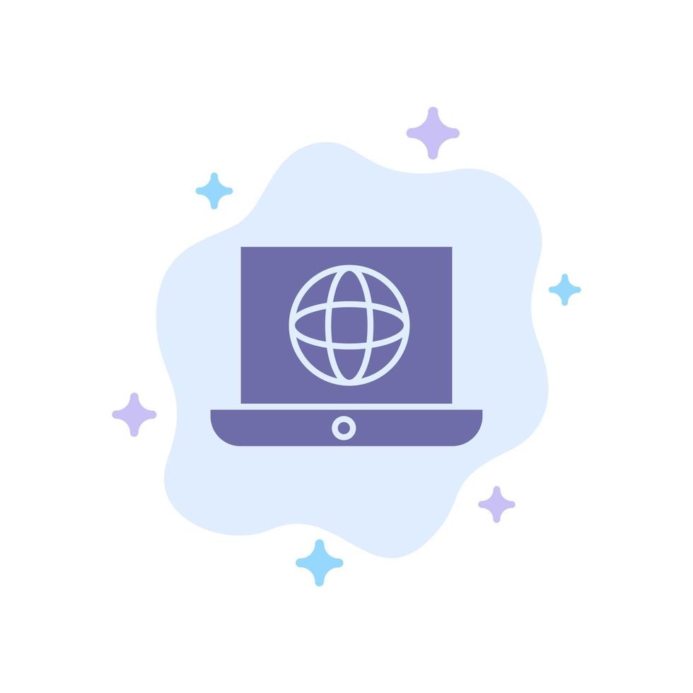 Laptop World Globe Technical Blue Icon on Abstract Cloud Background vector