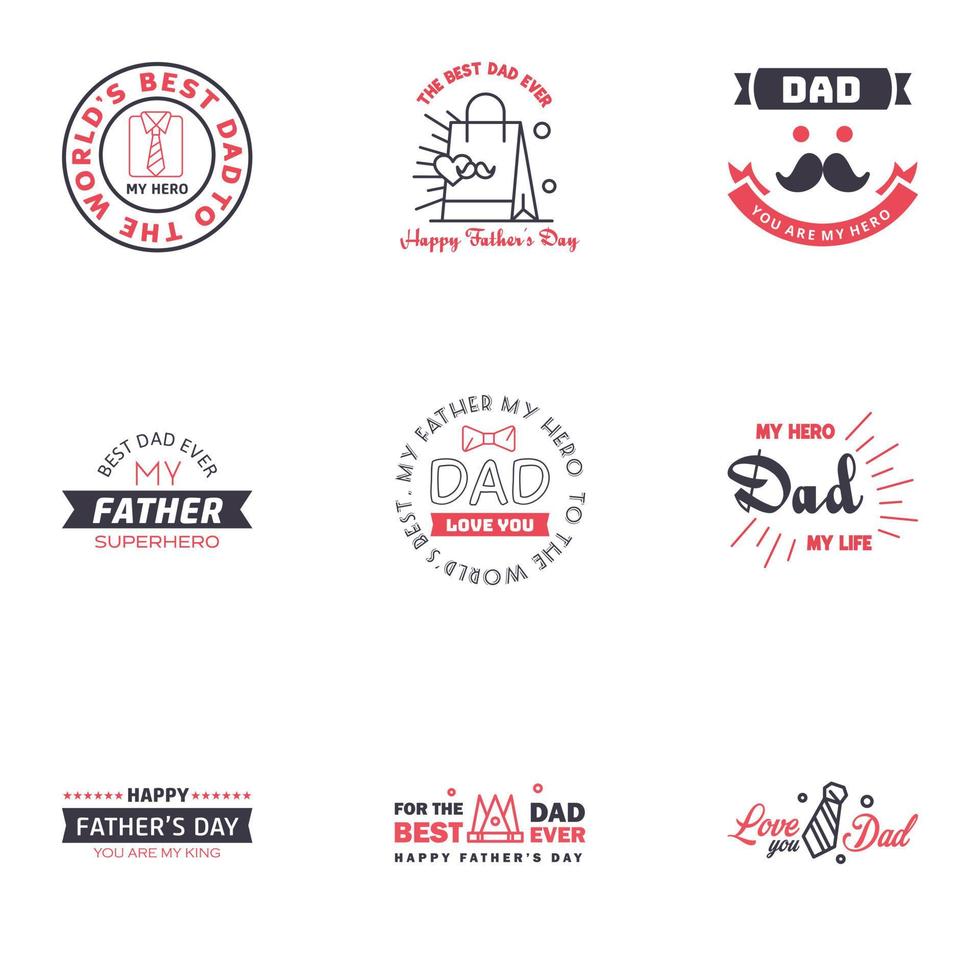 Happy fathers day greeting cards set 9 Black and Pink Vector typography lettering Usable for banners print You are the best dad text design Editable Vector Design Elements