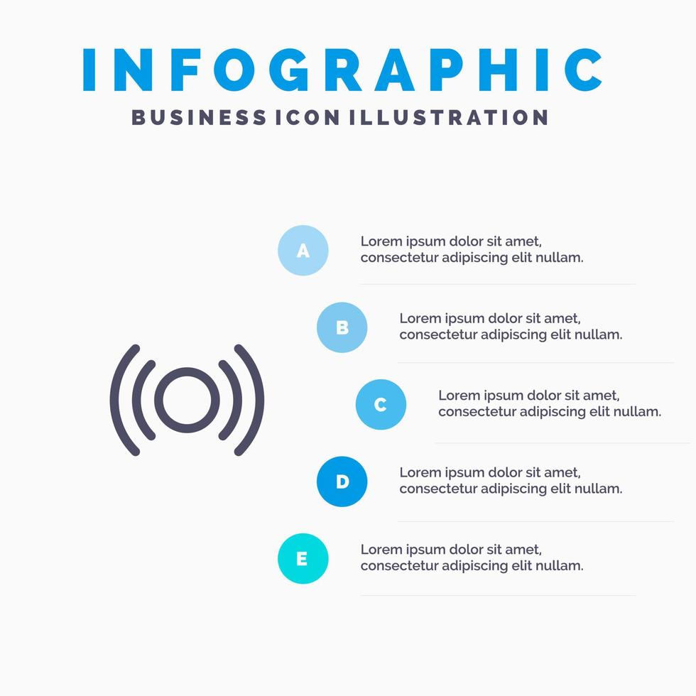 icono de línea ui ux de señal esencial básica con fondo de infografía de presentación de 5 pasos vector