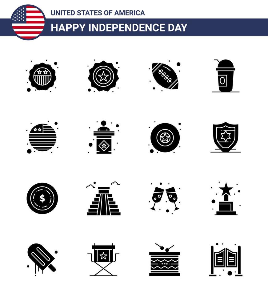 Stock Vector Icon Pack of American Day 16 Solid Glyph Signs and Symbols for stage usa america international flag country Editable USA Day Vector Design Elements