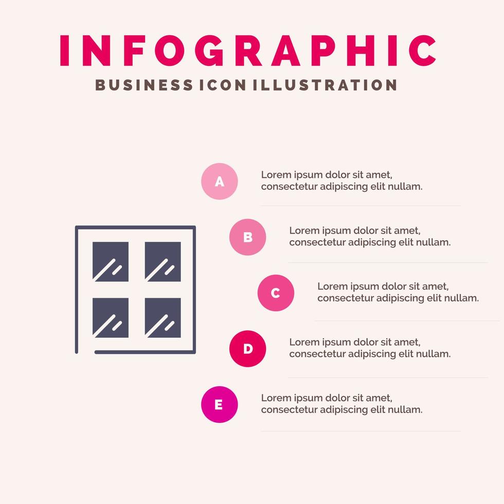 Window Construction Building Solid Icon Infographics 5 Steps Presentation Background vector