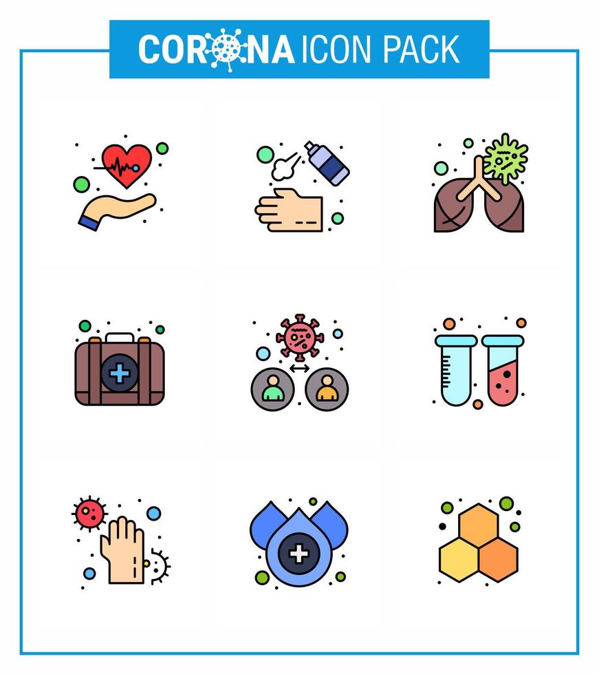 icono de conciencia de coronavirus 9 iconos de color plano de línea rellena icono incluido kit de caja jabón emergencia pulmonar coronavirus viral 2019nov enfermedad vector elementos de diseño