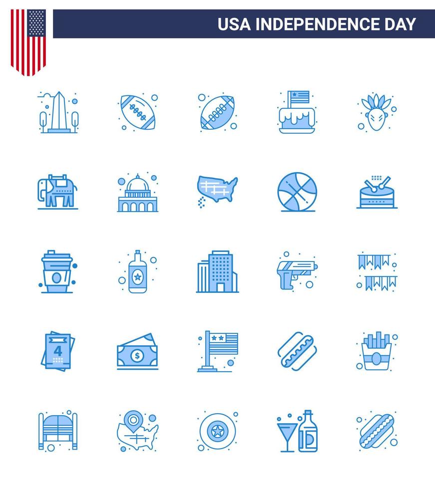 paquete de iconos de vector de stock del día americano 25 signos y símbolos azules para elephent nativo americano bola americana fiesta americana elementos de diseño de vector de día de estados unidos editables