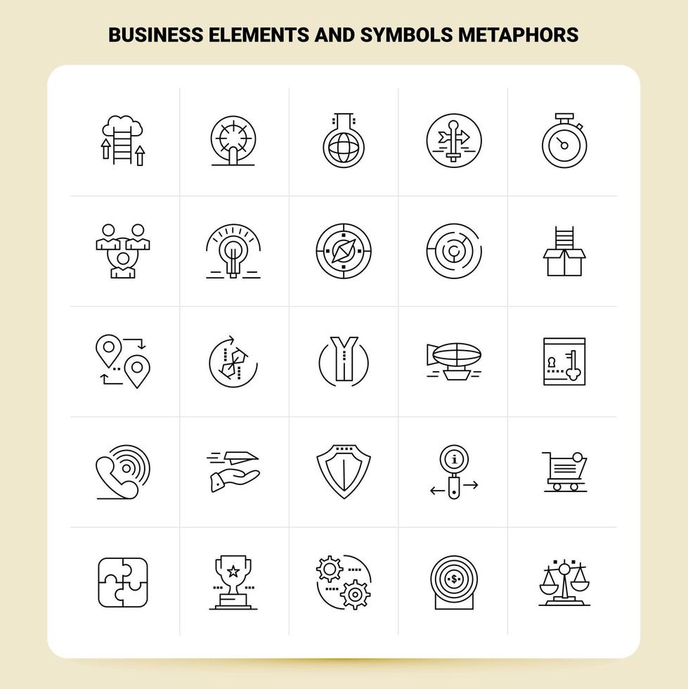OutLine 25 business elements and symbols metaphors Icon set Vector Line Style Design Black Icons Set Linear pictogram pack Web and Mobile Business ideas design Vector Illustration