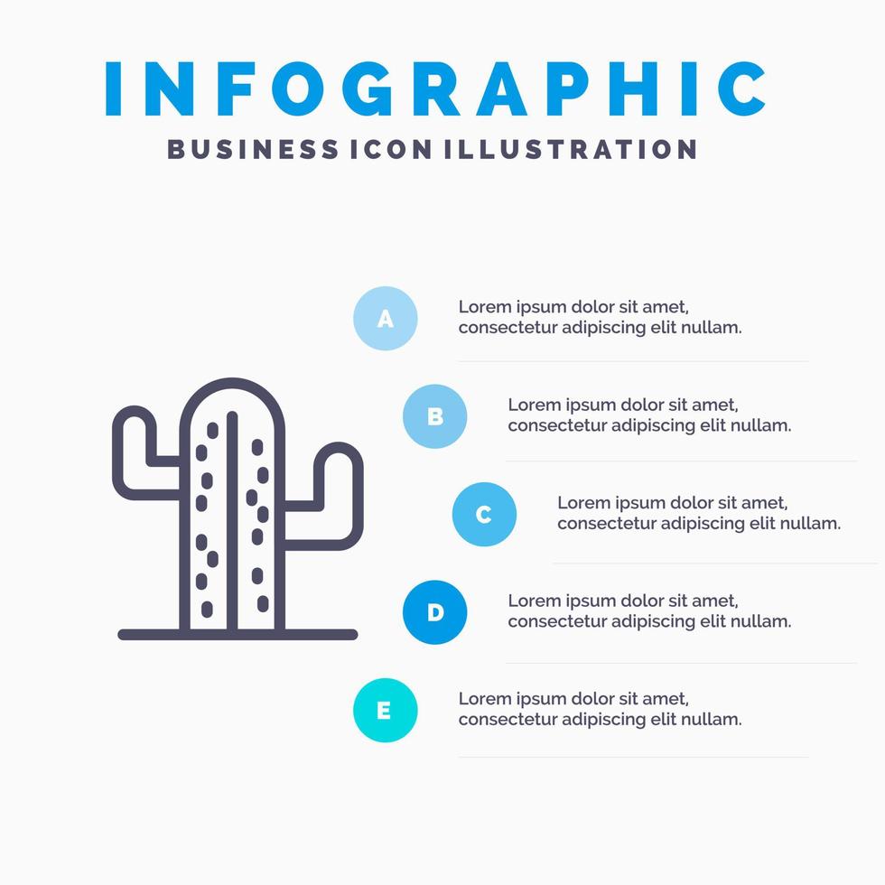 icono de línea americana de planta de cactus usa con fondo de infografía de presentación de 5 pasos vector