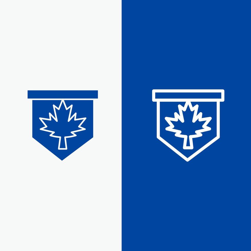 etiqueta hoja canadá línea de signo y glifo icono sólido bandera azul línea y glifo icono sólido bandera azul vector