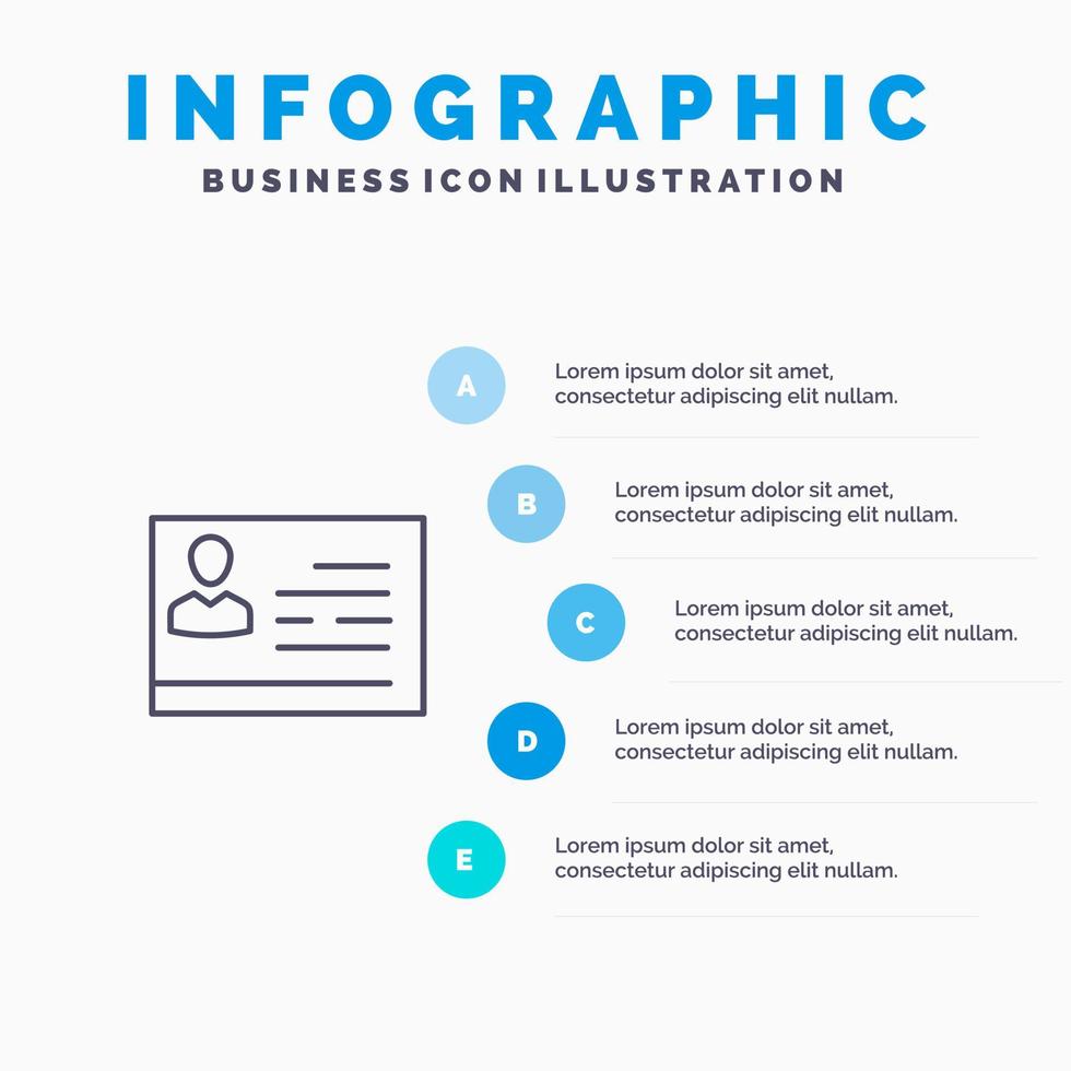 License To Work License Card Identity Card Id Line icon with 5 steps presentation infographics Background vector