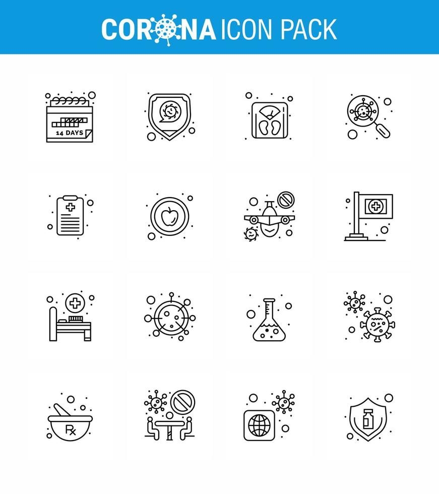 Coronavirus 2019nCoV Covid19 Prevention icon set patient chart magnifying management interfac devirus viral coronavirus 2019nov disease Vector Design Elements