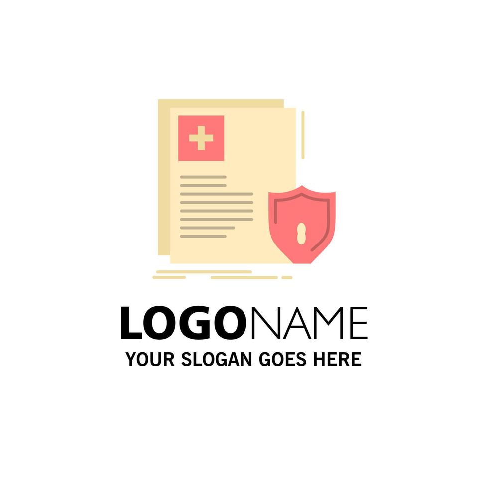 Document Protection Shield Medical Health Business Logo Template Flat Color vector