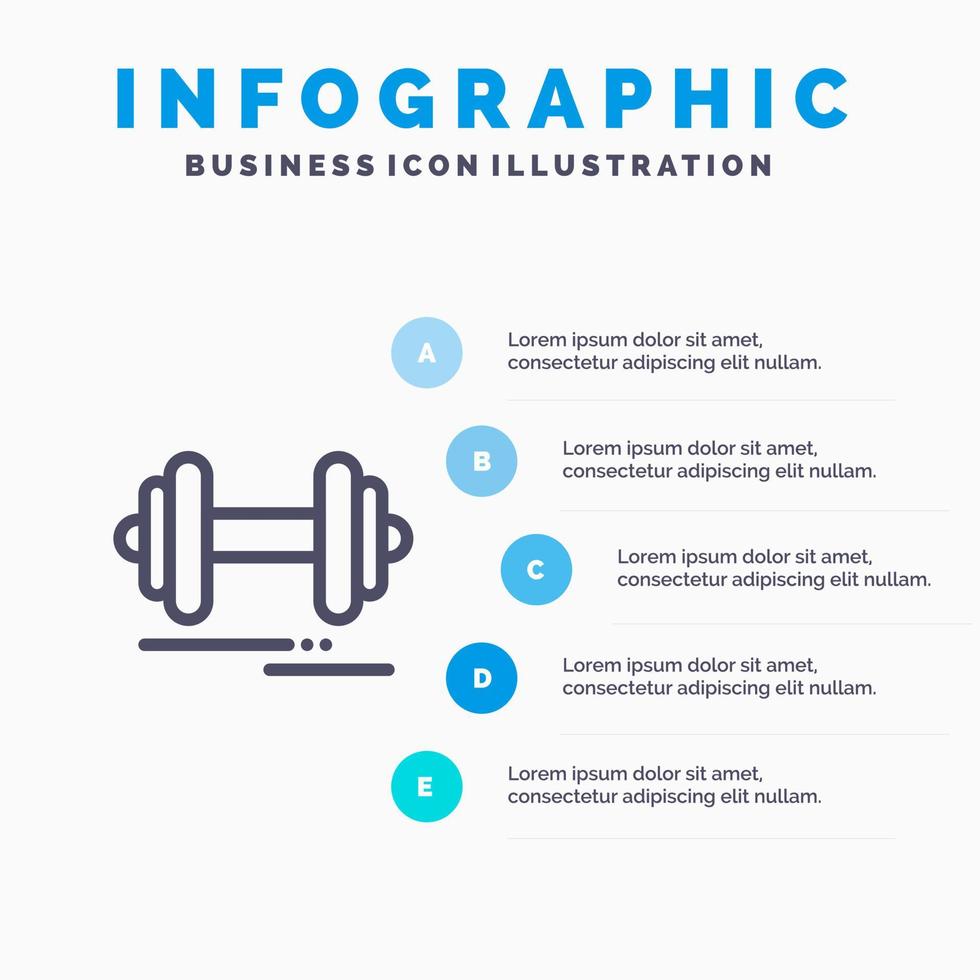 Dumbbell Fitness Sport Motivation Line icon with 5 steps presentation infographics Background vector