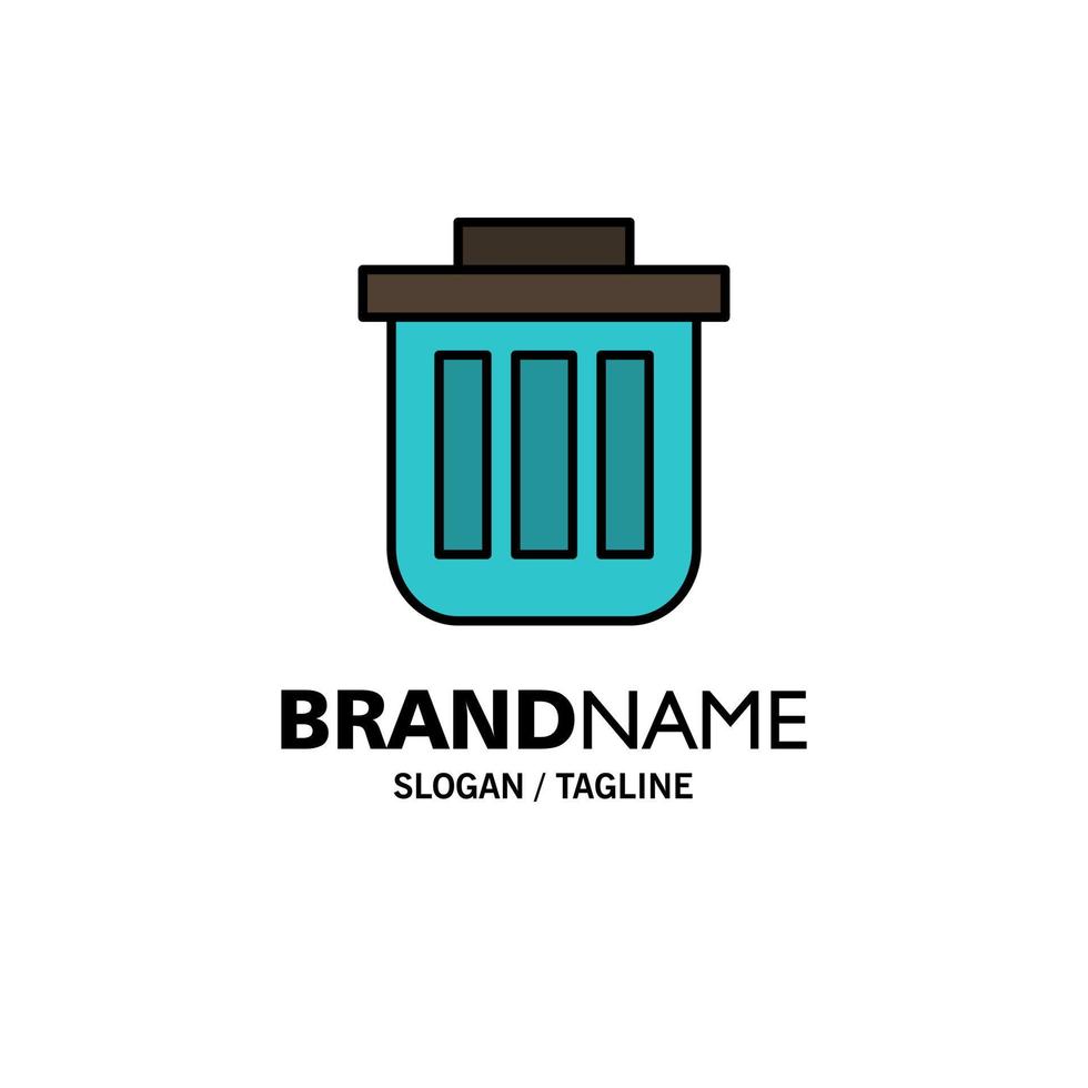 Trash Basket Bin Can Container Dustbin Office Business Logo Template Flat Color vector