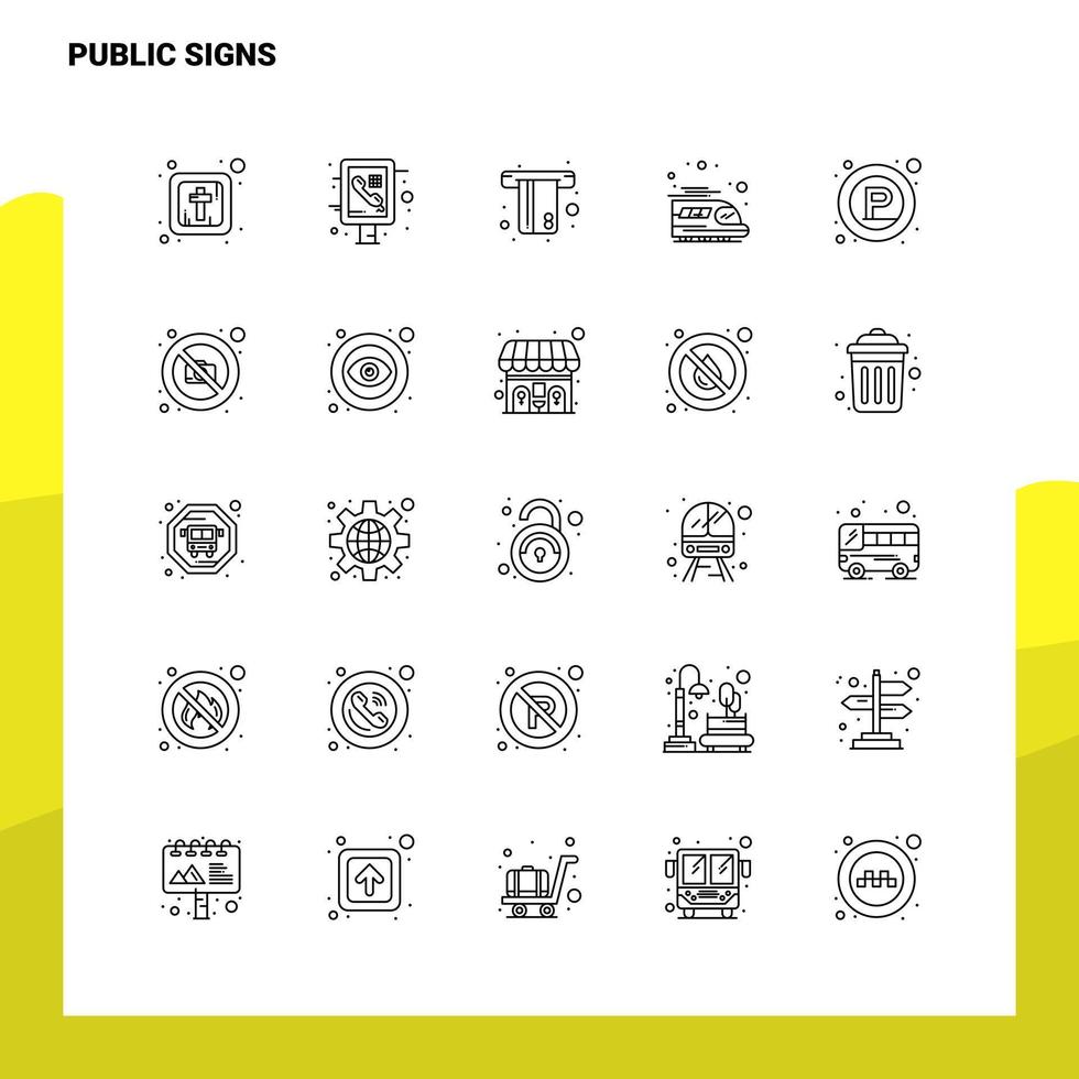 Set of Public Signs Line Icon set 25 Icons Vector Minimalism Style Design Black Icons Set Linear pictogram pack