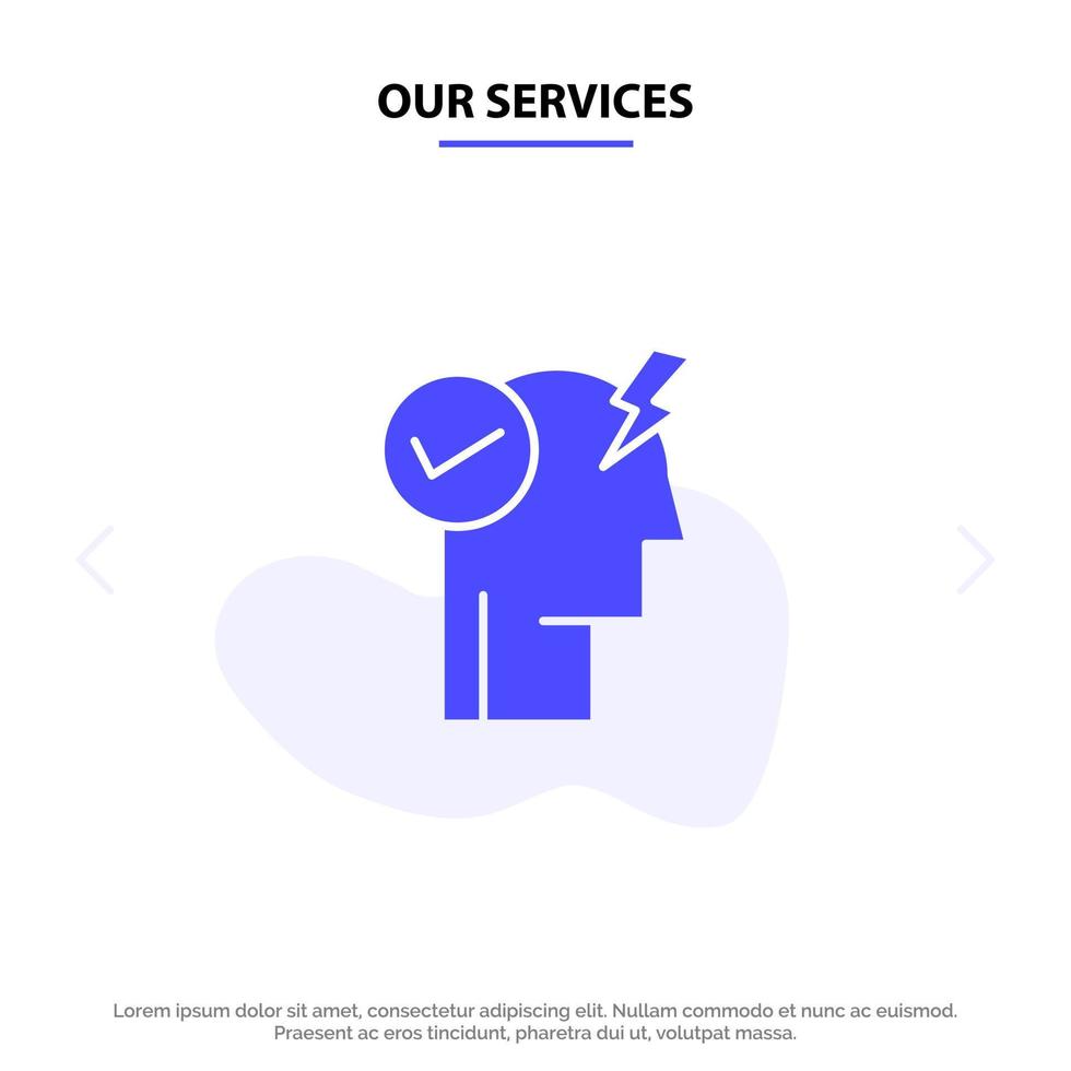 Our Services Brain Mind Power Power Mode Activate Solid Glyph Icon Web card Template vector
