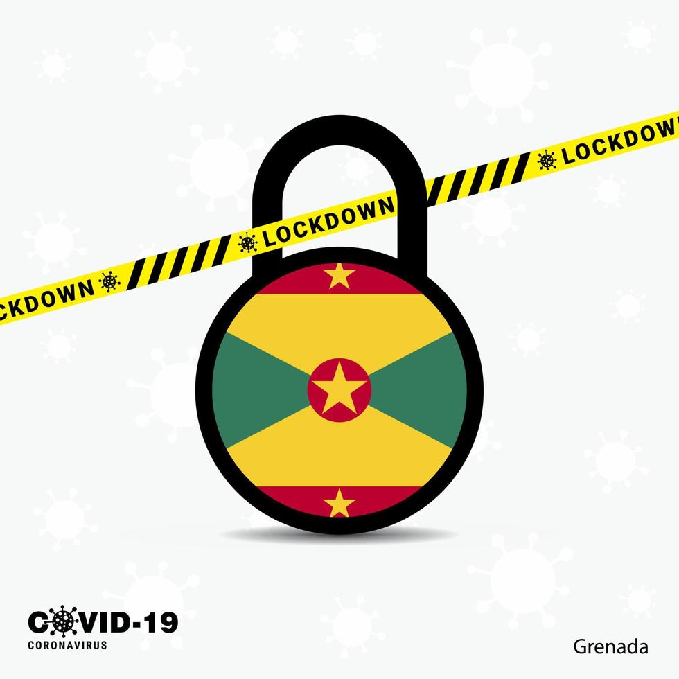 Grenada Lock DOwn Lock Coronavirus pandemic awareness Template COVID19 Lock Down Design vector