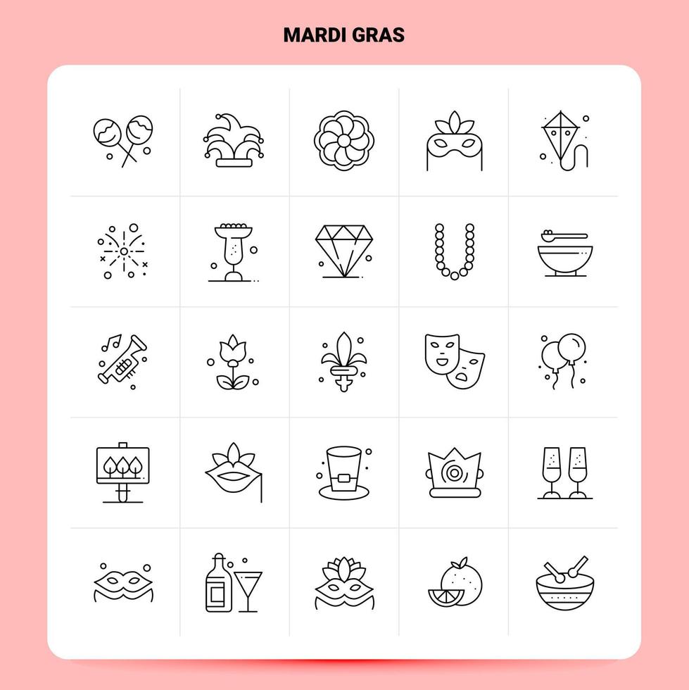 OutLine 25 Mardi Gras Icon set Vector Line Style Design Black Icons Set Linear pictogram pack Web and Mobile Business ideas design Vector Illustration