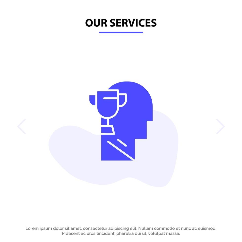 Our Services Mind Brian Award Head Solid Glyph Icon Web card Template vector