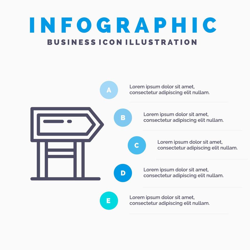 Direction Board Location Motivation Line icon with 5 steps presentation infographics Background vector