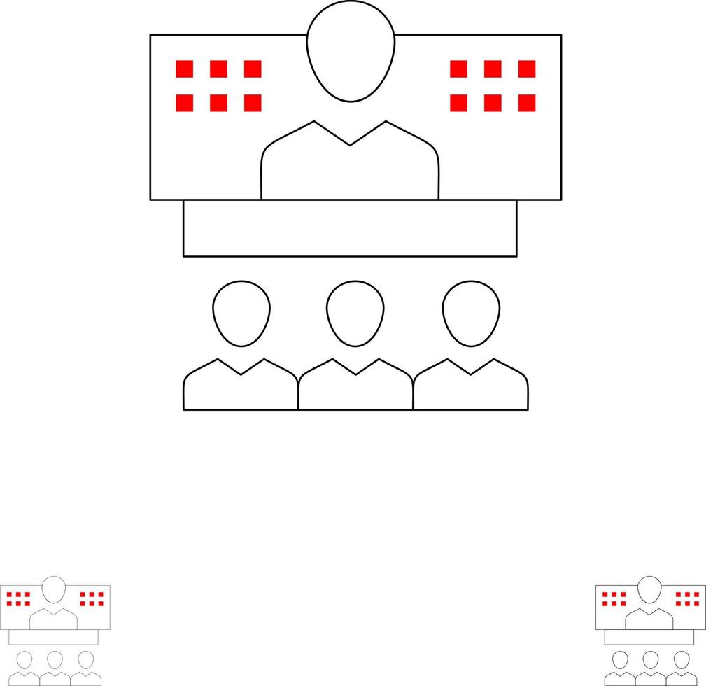 Conference Business Call Connection Internet Online Bold and thin black line icon set vector