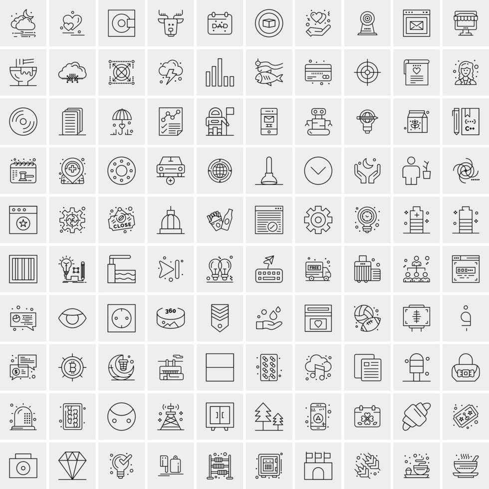 paquete de 100 iconos de líneas universales para móviles y web vector