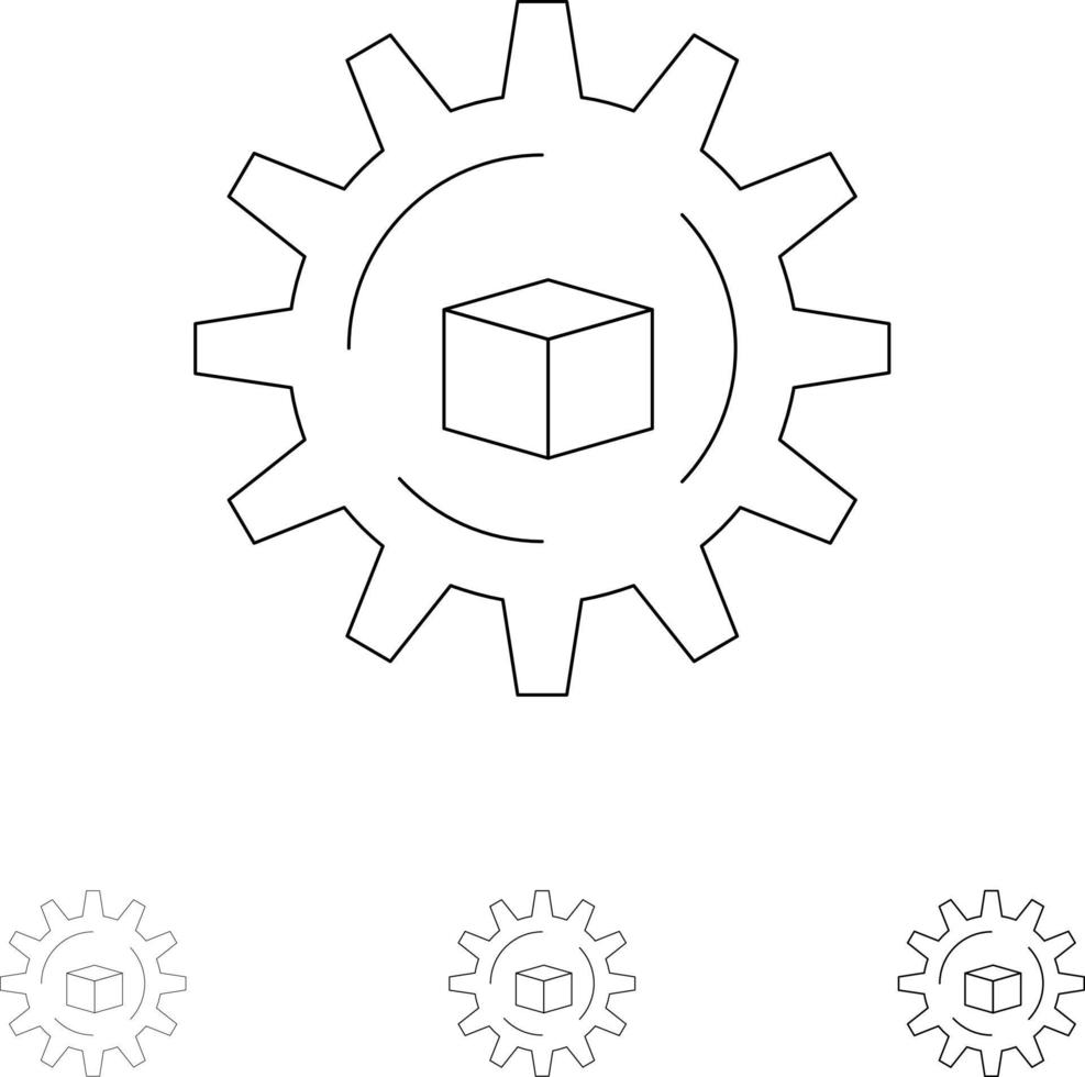 conjunto de iconos de línea negra delgada y audaz de ciencia de solución de datos automatizada vector