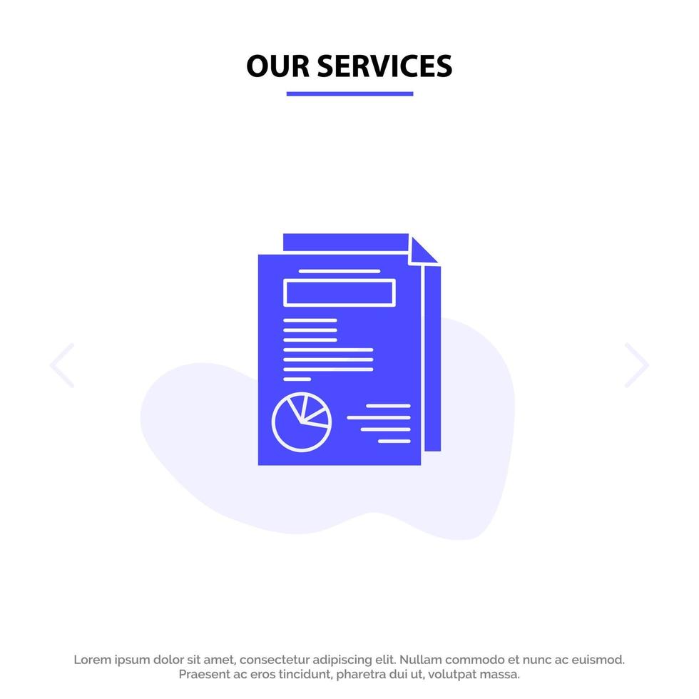 Our Services Page Layout Report Presentation Solid Glyph Icon Web card Template vector