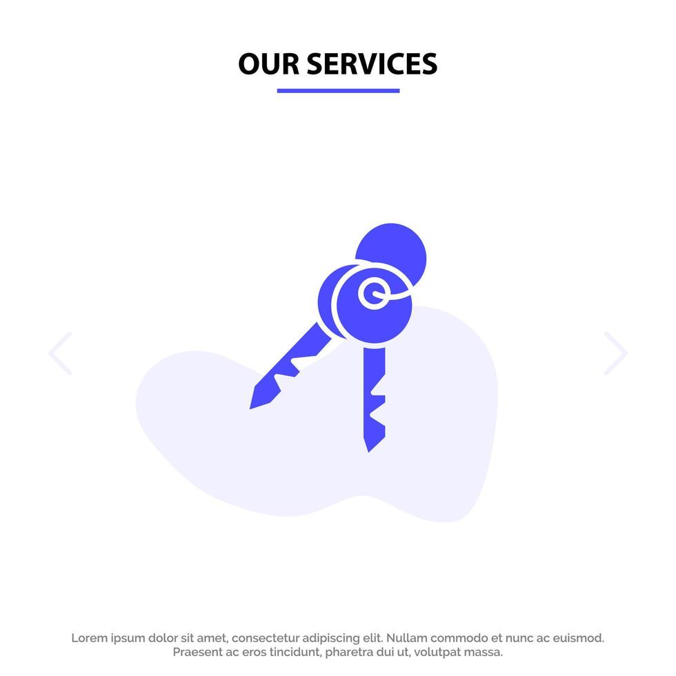 Our Services Key Keys Security Room Solid Glyph Icon Web card Template vector