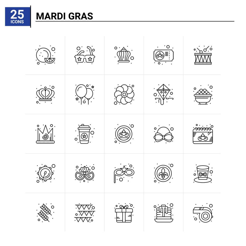 25 Mardi Gras icon set vector background