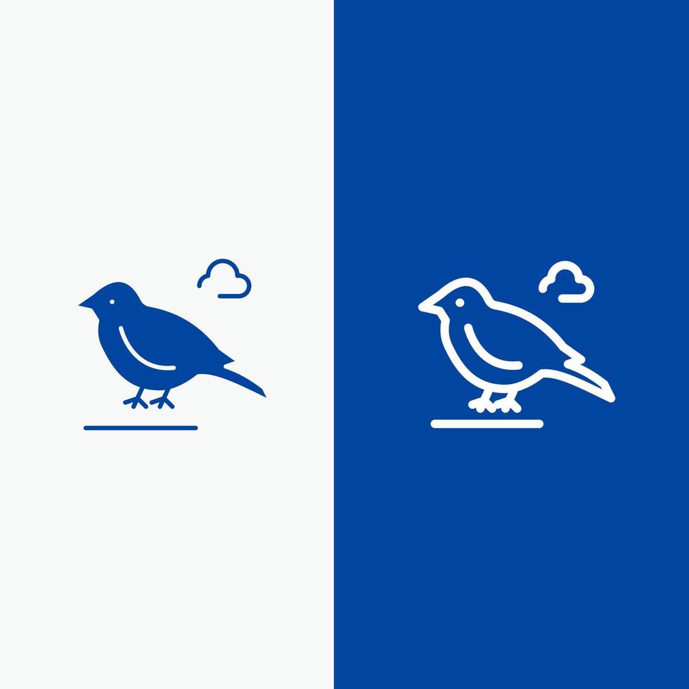 pájaro pequeño gorrión británico línea y glifo icono sólido bandera azul línea y glifo icono sólido bandera azul vector