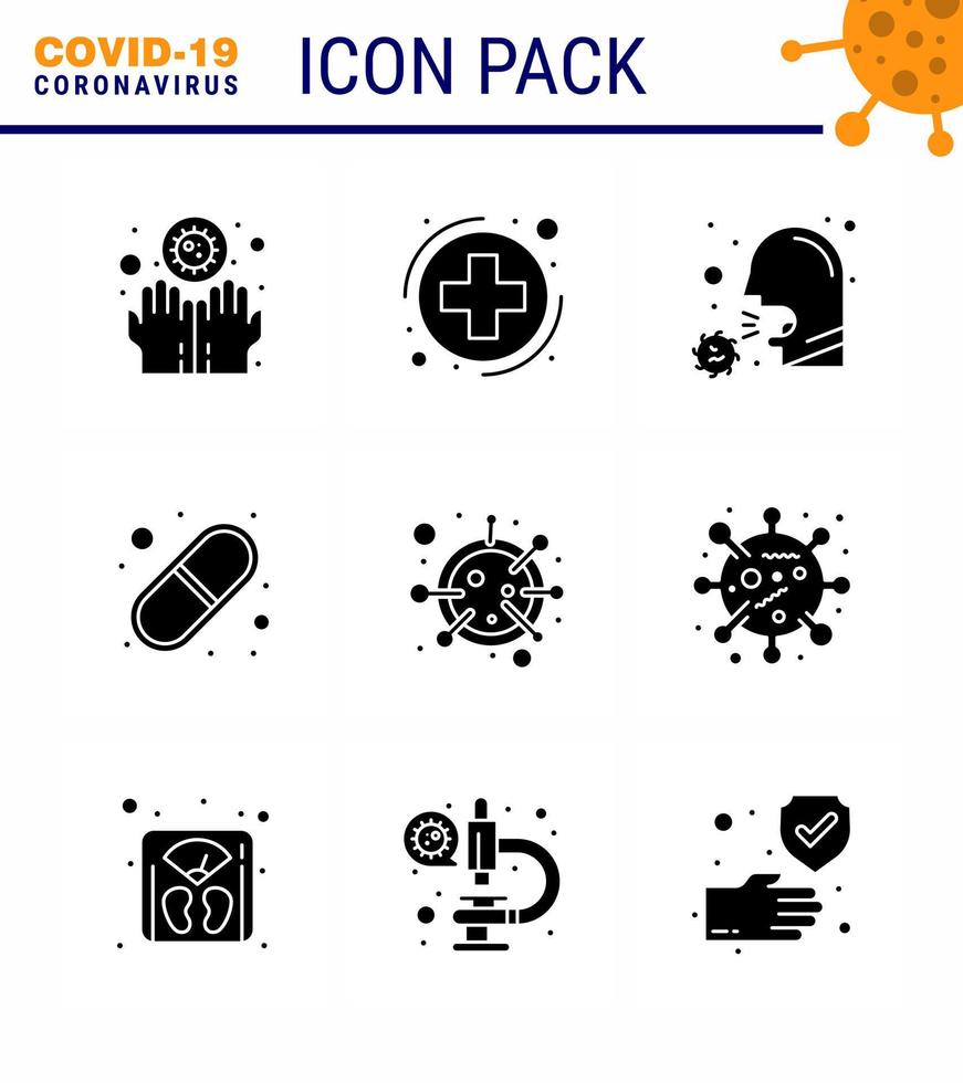 Coronavirus Precaution Tips icon for healthcare guidelines presentation 9 Solid Glyph Black icon pack such as pills medical cough capsule sick viral coronavirus 2019nov disease Vector Design Ele