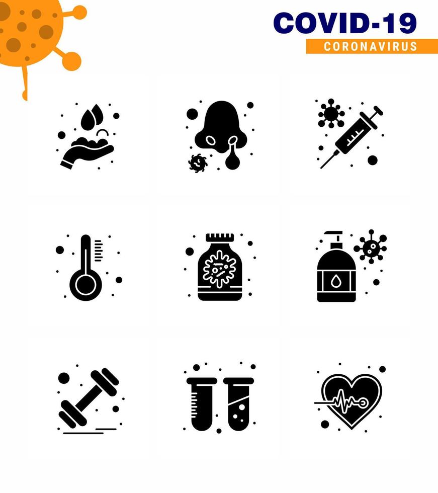 Coronavirus 2019nCoV Covid19 Prevention icon set capsule thermometer flu temperature healthcare viral coronavirus 2019nov disease Vector Design Elements