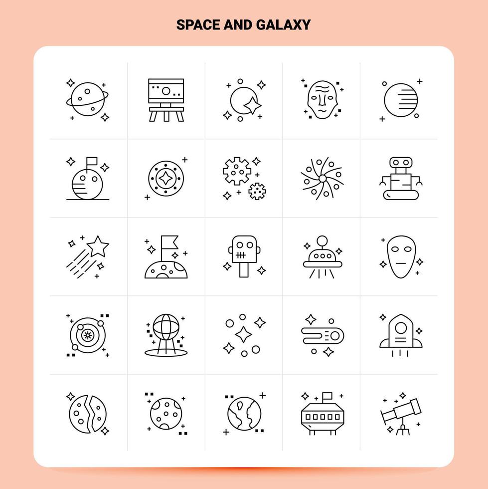 OutLine 25 Space And Galaxy Icon set Vector Line Style Design Black Icons Set Linear pictogram pack Web and Mobile Business ideas design Vector Illustration