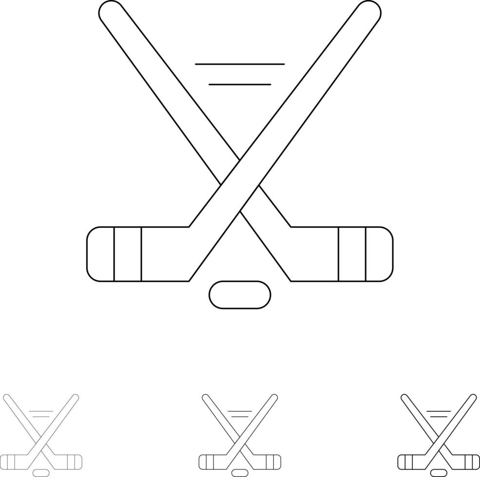 Hokey Ice Sport Sport American Bold and thin black line icon set vector