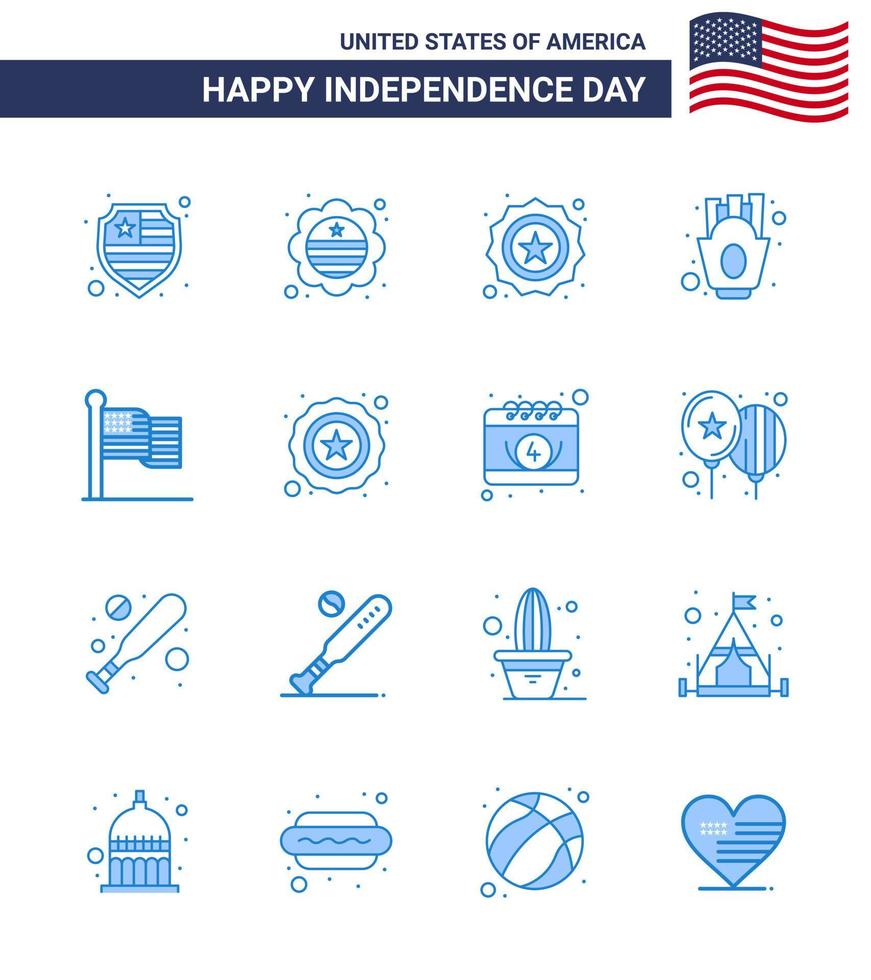 feliz día de la independencia 16 paquete de iconos de blues para web e impresión acción de gracias comida de seguridad estadounidense papas fritas elementos de diseño vectorial del día de estados unidos editables vector