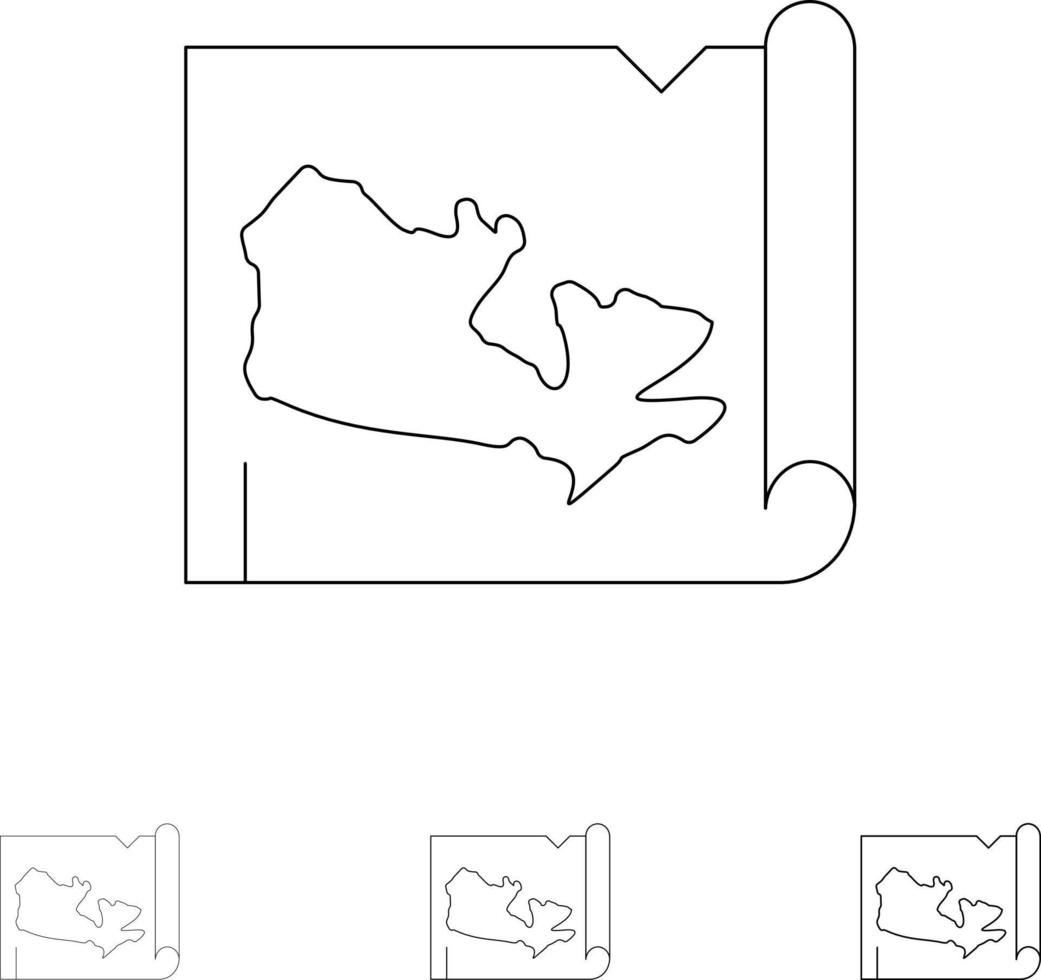 conjunto de iconos de línea negra audaz y delgada de mapa mundial canadá vector