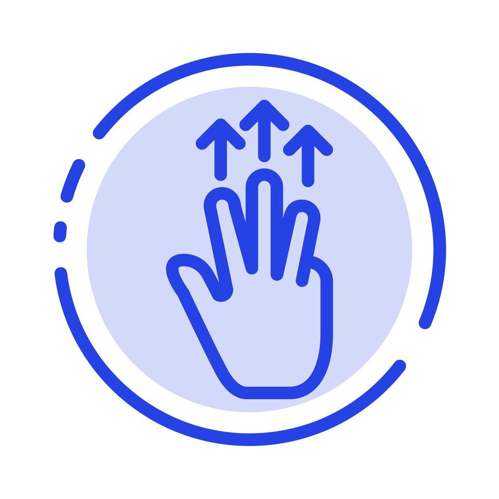 gestos mano móvil tres dedos toque azul línea punteada icono de línea vector