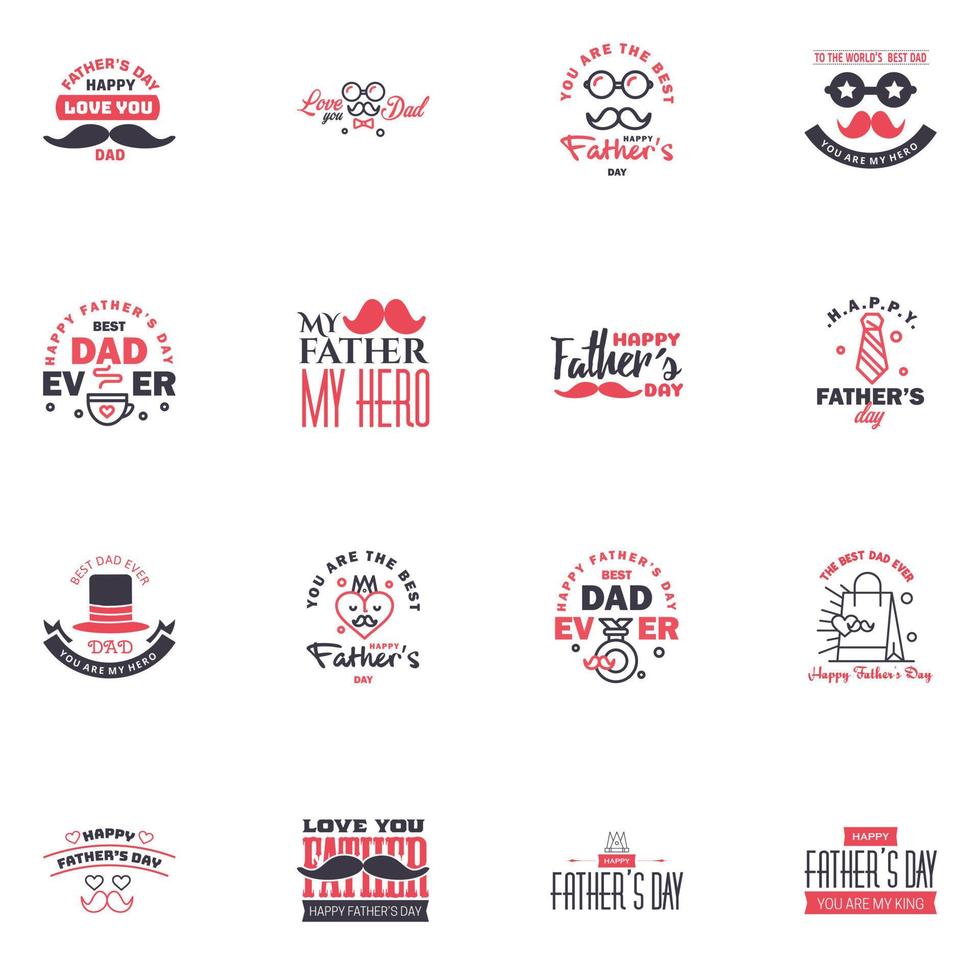 Happy fathers day greeting cards set 16 Black and Pink Vector typography lettering Usable for banners print You are the best dad text design Editable Vector Design Elements