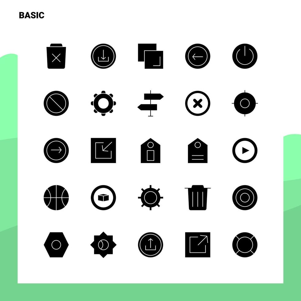 25 conjunto de iconos básicos plantilla de ilustración de vector de icono de glifo sólido para ideas web y móviles para empresa comercial