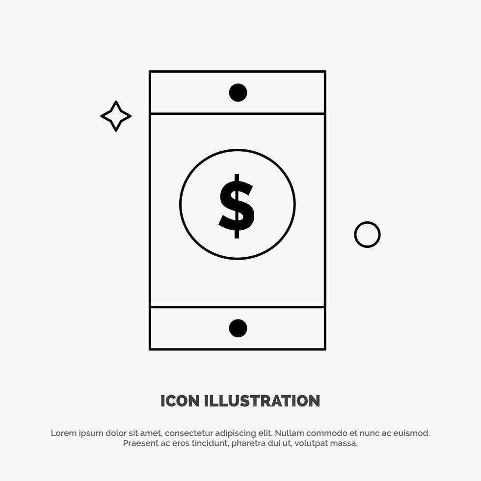 vector de icono de línea de signo de dólar móvil