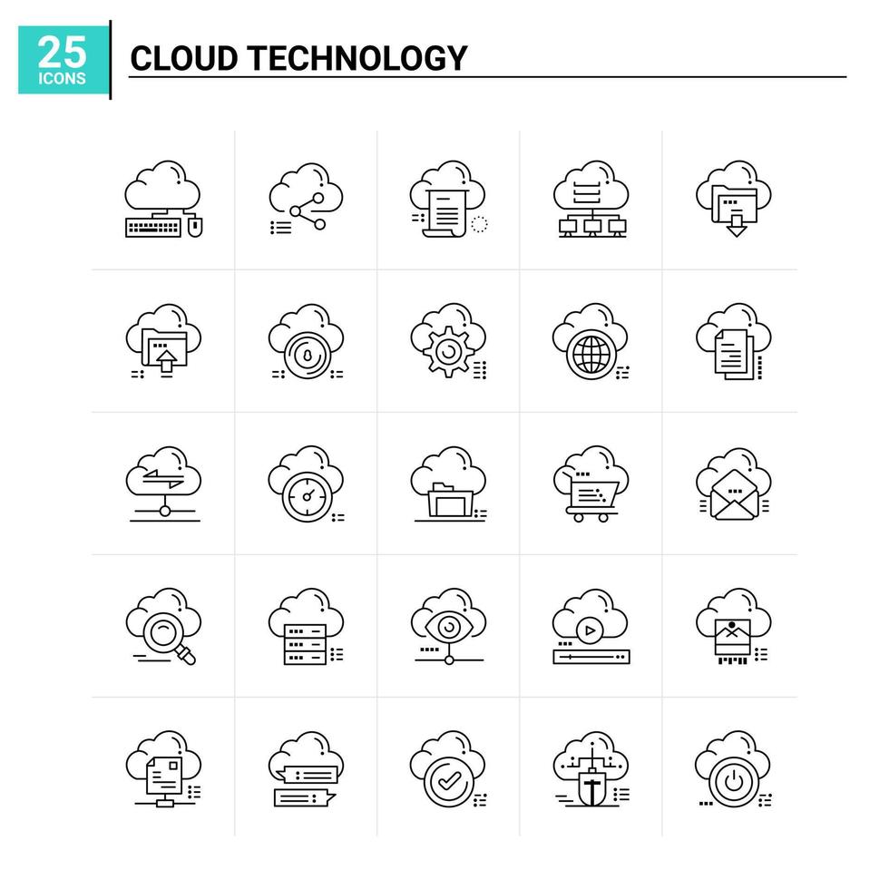 25 Cloud Technology icon set vector background