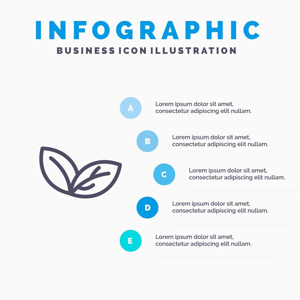 icono de línea de resorte de planta de hoja de crecimiento con fondo de infografía de presentación de 5 pasos vector