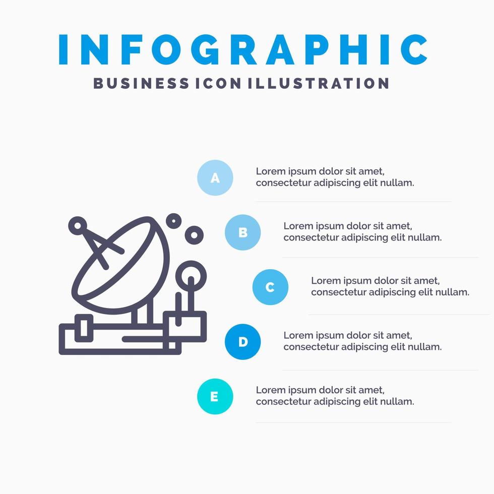 Antenna Communication Parabolic Satellite Space Line icon with 5 steps presentation infographics Background vector