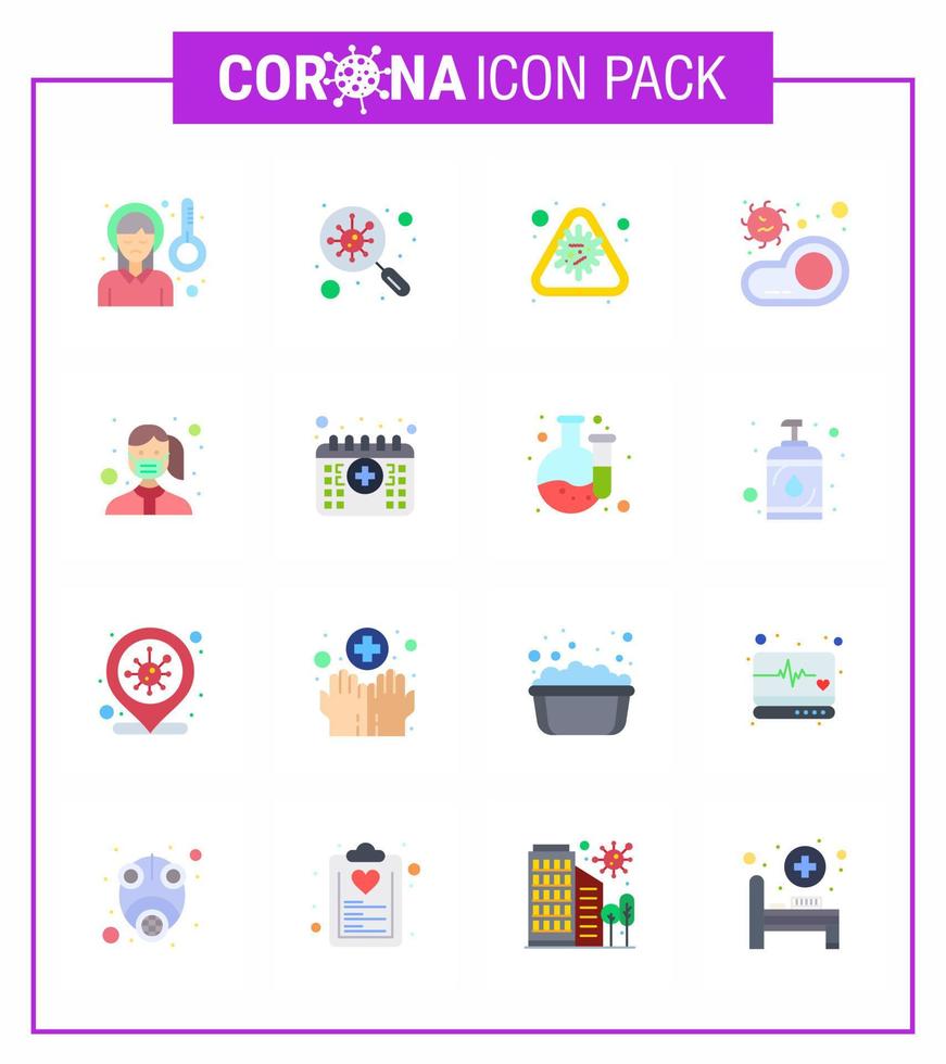 16 Flat Color Set of corona virus epidemic icons such as meat bacteria scan virus disease viral coronavirus 2019nov disease Vector Design Elements