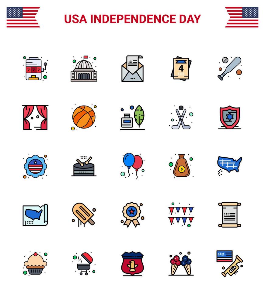 25 iconos creativos de estados unidos signos de independencia modernos y símbolos del 4 de julio de amor de béisbol invitación blanca invitación elementos de diseño vectorial del día de estados unidos editables vector