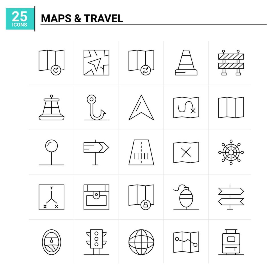 25 Maps Travel icon set vector background