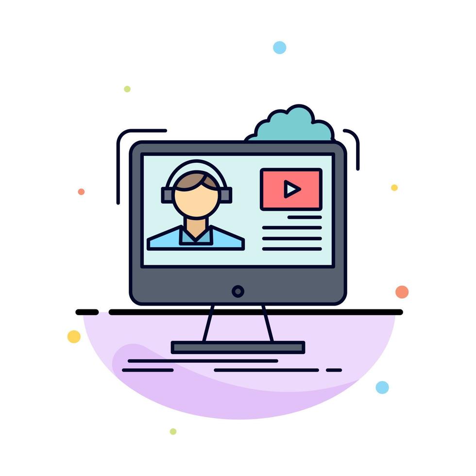 tutorials video media online education Flat Color Icon Vector