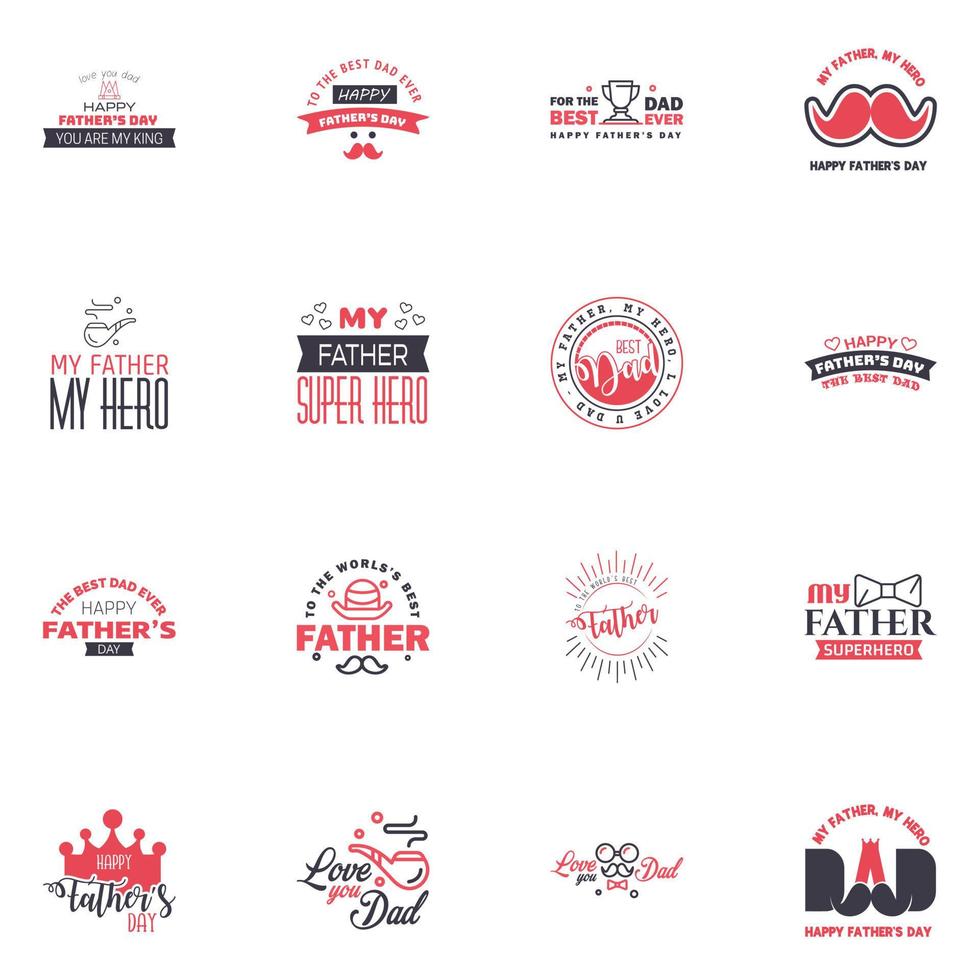 Happy fathers day greeting cards set 16 Black and Pink Vector typography lettering Usable for banners print You are the best dad text design Editable Vector Design Elements
