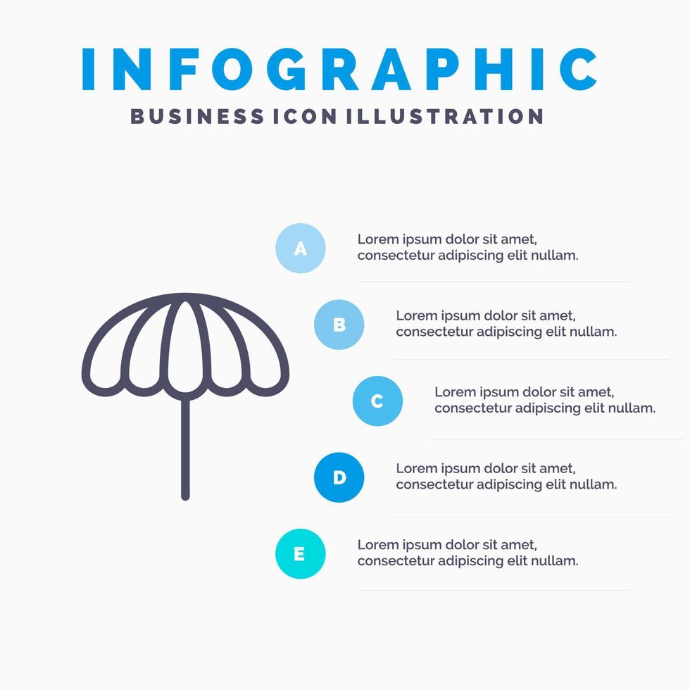Beach Umbrella Weather Wet Line icon with 5 steps presentation infographics Background vector